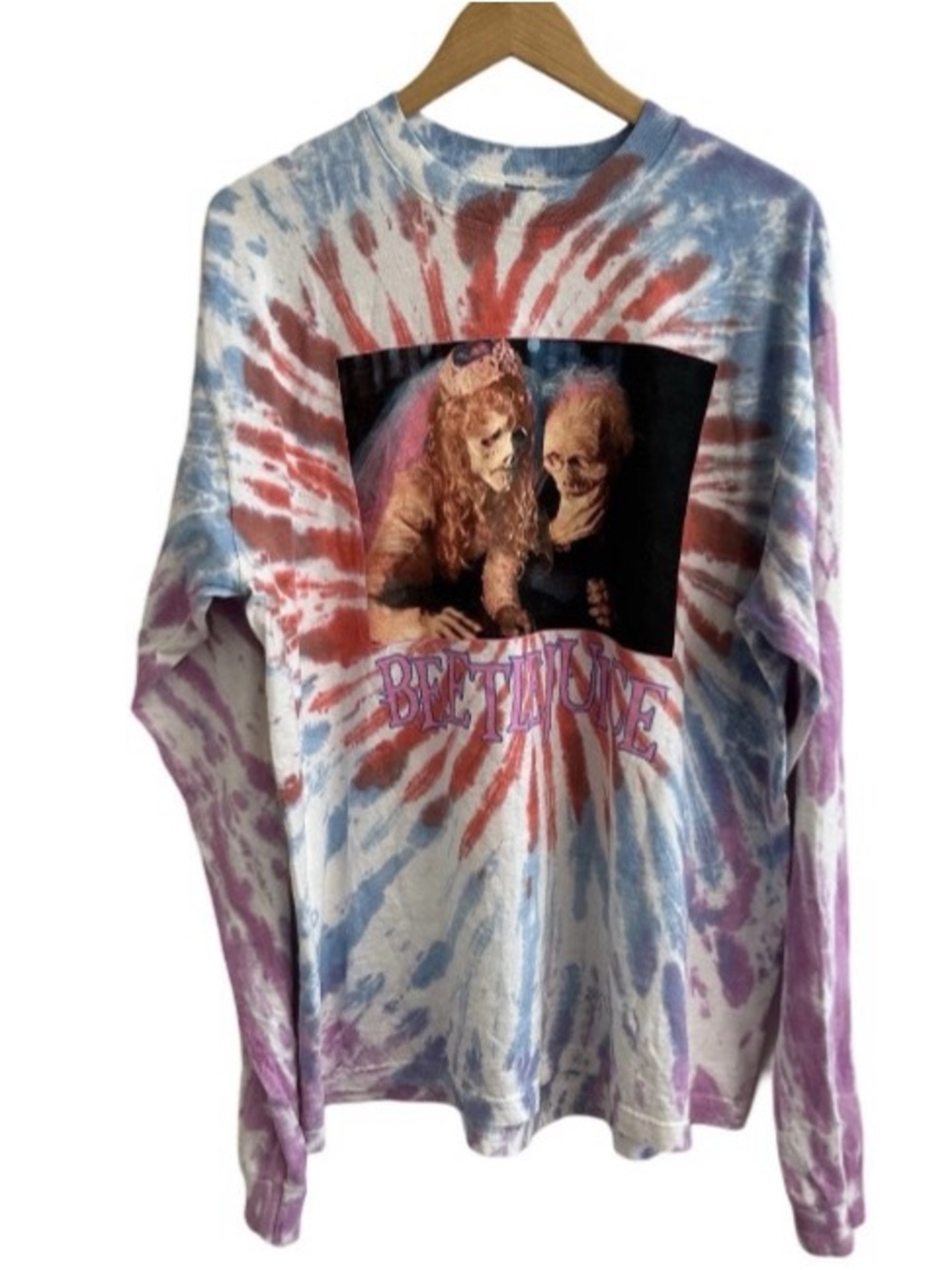 Beetlejuice Shirt Tie Dye Long Sleeve Unisex XL Graphic Print Cotton Tee